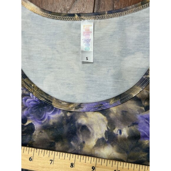 NEW LuLaRoe Womens Knit Tunic Top S Short Sleeve Purple Yellow Floral Scoop Neck - Picture 8 of 8